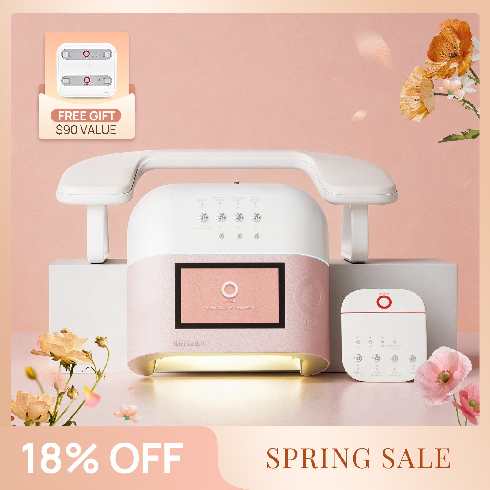 AI Nail Lamp Bundle – Wireless Keyboard & Armrest + FREE Battery Cabinet with 2 Batteries