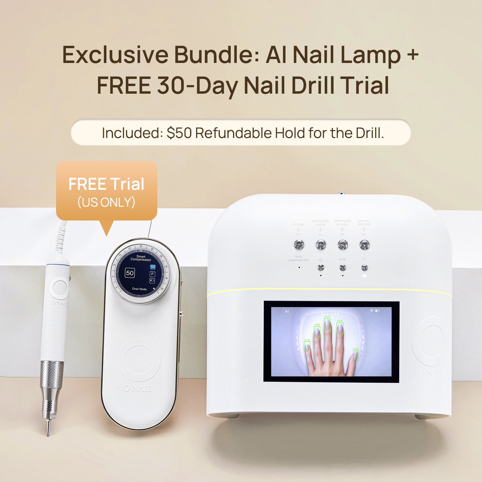 ONAIL AI Nail Lamp + FREE 30-Day Nail Drill Trial (U.S. Only)