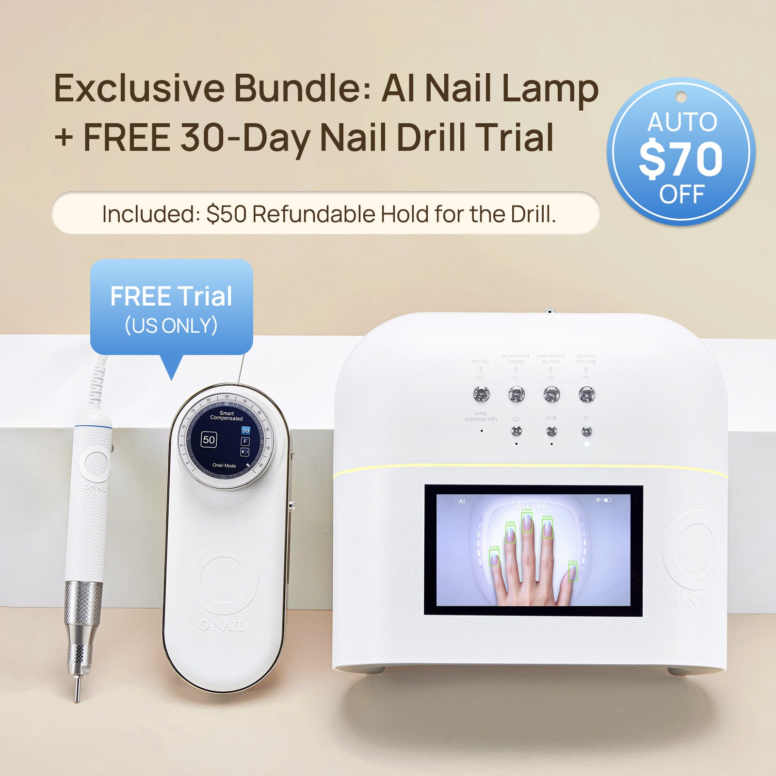 ONAIL AI Nail Lamp + FREE 30-Day Nail Drill Trial (U.S. Only)